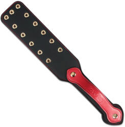 Lovetoy Műbőr paskoló, Lovetoy, Rebellion Reign Paddle Dual-Branch, 38 cm, piros, kétágú, szegecselt, tartós, erős hanghatással
