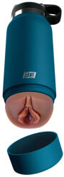 Pipedream - PDX Plus Flaskába rejtett műpunci, Pipedream PDX Plus, Fuck Flask Private Pleaser, 17, 8 cm, barna-kék, diszkrét flaskás tok, realisztikus, puha TPE, vízálló