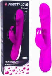 Pretty Love Nyuszi vibrátor, Pretty Love, Robert, 21-25 cm, lila, kétmotoros, 30 rezgésmód, g-pontos, csiklóizgatós, orvosi szilikon, elemes, világító gomb
