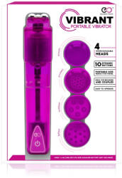 NMC Mini vibrátor, Nmc, Vibbrant Portable, 11-15 cm, lila, 10 fokozat, cserélhető fej, 4 féle stimuláló felület, ABS, 1 x AA elemes, kezdőknek ideális