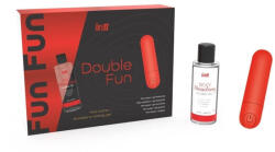 Intt Mini vibrátor, Intt, Double Fun, 6-10 cm, piros, 10 rezgési funkció, akkumulátoros, ABS, kezdőknek, 50 ml eperillatú síkosítóval