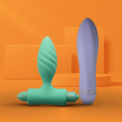 You Love Me Anál szett, You Love Me, Feel Me, mini vibrátor 13, 5 cm és vibrációs fenékdugó 10, 3 cm, türkiz, szilikon, vízálló, elemes (1 x AAA)