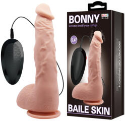 Loverzzz Realisztikus vibrátor, Loverzzz, Bonny, 24 cm, testszínű, vezetékes távirányítós, elemes, 3xAAA, tapadókorongos, herékkel, erezetes, rugalmas, TPR