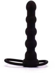 Lovetoy Felcsatolható dildó, Lovetoy, Vibrating Fantasy Double Prober, 16-20 cm, fekete, szilikon, vibrátoros, elemes (1 x AAA), péniszre húzható