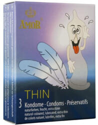 Amor Óvszer, Amor, Thin, 3 db, natúr, extra vékony, enyhén síkosított, ondótartállyal, latex, kényelmes illeszkedés, megbízható védelem