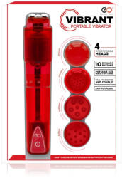 NMC Mini vibrátor, NMC, Vibbrant Portable, 11-15 cm, piros, 10 vibrációs mód, 4 féle stimuláló felület, ABS, 1xAA elemes, kezdőknek