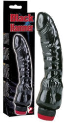 Orion Realisztikus vibrátor, Orion, Black Hammer, 24 cm, fekete, erezett felület, csiklóizgató dombbal, PVC, bőrszerű, fokozatmentes rezgés, 2x AA elemes