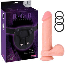 Chisa-novelties Felcsatolható dildó szett, Chisa Novelties, RGB Kyle Korver Strap-On, 21-25 cm, testszínű, tapadókorongos, herékkel, állítható hám, 3 szilikongyűrű
