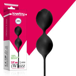 Lovetoy Gésa golyó, Lovetoy, Iwhizz Luna, 85 g, 2 db, fekete, orvosi szilikon, vízálló, duplagolyós kivitel, belső súlyokkal, kegel edzéshez