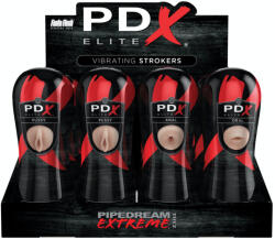 Pipedream - PDX Elite Vibrációs férfi maszturbátor display csomag, Pipedream PDX Elite, Vibrating Stroker, 12 darab, világos/fekete, realisztikus vagina/ánusz/száj