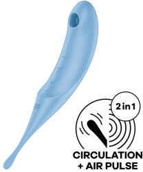 Satisfyer Léghullámos csiklóizgató, Satisfyer, Twirling Pro, 16-20 cm, kék, szilikon, akkumulátoros, vízálló, kétmotoros, 11 léghullám + 12 vibráció