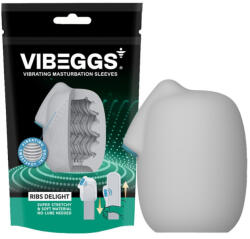 VIBEGGS Vibráló maszturbációs tojás, VIBEGGS, Ribs Delight, 4, 5 x 7 cm (nyújtható 18 cm-ig), fehér, bordázott, vízálló, elemes, TPE, uniszex