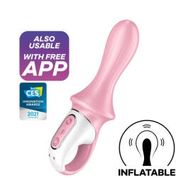 Satisfyer G-pont vibrátor, Satisfyer, Air Pump Booty 5+, 16-20 cm, piros, app-vezérelt, akkumulátoros, felfújható fej, 12 rezgési funkció, fogógyűrű