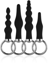 Nmc Análdugó szett, NMC, Back Up Butt Plug Kit, 4 darabos, 8-10 cm, átmérő 1, 8-2, 4 cm, fekete, szilikon, vízálló, biztonságos fogóval