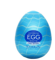 TENGA Tojás maszturbátor, Tenga, EGG Wavy II Cool Edition, 6-10 cm, fehér, TPE, rugalmas, vízálló, hűsítő hatású síkosítóval, bordázott belső