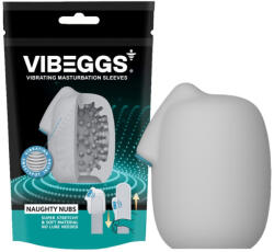 VIBEGGS Vibrációs maszturbátor tojás, VIBEGGS, Naughty Nubs, 16-20 cm, fehér, rugalmas TPE, vízálló, belső bordás, uniszex, egyszer használatos