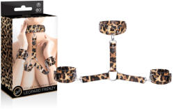 Nmc Nyakörv és kézbilincs szett, NMC, Leopard Frenzy, gallér 34-52 cm, bilincs 14-24, 5 cm, leopárdmintás, műbőr, állítható, csatos, BDSM