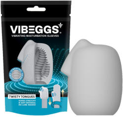 VIBEGGS Vibrátoros maszturbátor tojás, VIBEGGS, Twisty Tongues, 7-18 cm, fehér, elemes, texturált belső, ujjvibrátorrá alakítható, eldobható