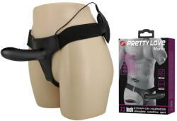 Pretty Love Felcsatolható vibrátoros dildó, Pretty Love, Myron, 16-20 cm, fekete, távirányítós, elemes (3 x AAA), szilikon, állítható hevederrel