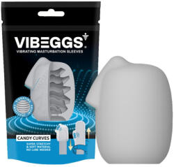 VIBEGGS Vibráló maszturbációs tojás, VIBEGGS, Candy Curves, 16-20 cm-ig nyújtható, fehér, bordázott, vízálló, uniszex, egyszer használatos