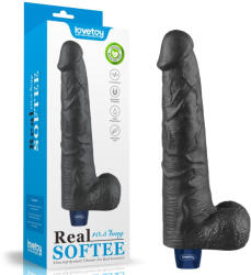 Lovetoy Realisztikus vibrátor, Lovetoy, Real Softee, 26, 7 cm, fekete, puha TPE, herékkel, erezett, 10 rezgési mód, vízálló, akkumulátoros