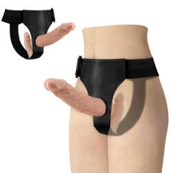 Loverzzz Felcsatolható kétvégű dildó, Loverzzz, Ultra Passionate Harness, 16-20 cm, testszínű, realisztikus, g-pontos, erezett, állítható heveder, TPR