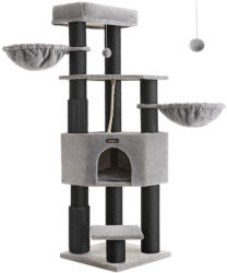 Feandrea Macska kaparófa, pihenőkosárral, galambszürke és fekete 50x50x160cm