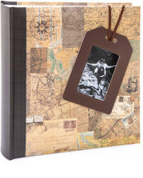 Kenro Kusso Travel Lagguage Tag fotóalbum, memo, 200db 10x15, ablakos borító, térkép minta, barna