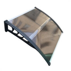 BipiLine Műanyag Előtető, 150x90 cm, Fekete Színű Fali Tartóelemekkel, Sötétített Polikarbonát Lapokkal (ET-150-90-BK-DARK)