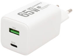 Somogyi Elektronic SA65PPS USB hálózati szupergyors töltő, 65Watt, 2in1: USB-A + USB-C aljzat, QC + PD + PPS gyorstöltés, GaN technológia (SA65PPS) - bipi