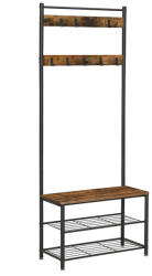 VASAGLE Rusztikus Kabáttartó Állvány, Cipőtartó Pad Polcokkal 3in1 (HSR41BX) (HSR41BX)