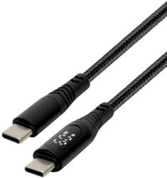 Somogyi Elektronic USBCC100PM töltőkábel, USB-C / USB-C, 1.2 méter, 100W gyorstöltés, teljesítménymérő digitális kijelző, szőtt nylon burkolat (USBCC100PM)