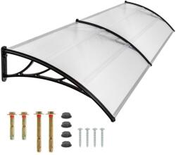 BipiLine Műanyag Előtető, 240x90 cm, Fekete Színű Fali Tartóelemekkel, Áttetsző Polikarbonát Lapokkal (ET-240-90-BK)