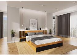 Mindigbútor NAIROBI 180 cm franciaágy 2 db éjjeliszekrénnyel + ágyráccsal Fekete/Artisan - mindigbutor