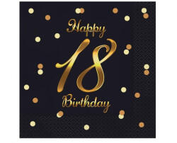 GoDan Happy Birthday 18 B&C Gold szalvéta 20 db-os 33x33 cm MLG164848 (MLG164848)