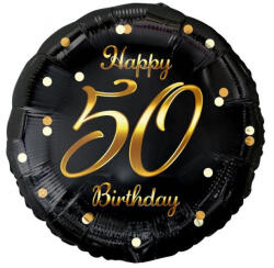 Godan Happy Birthday Black-Gold 50 fólia lufi 36 cm MLG154931 (MLG154931)