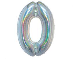Godan Ezüst Holographic 0-ás szám fólia lufi 76 cm MLG144703 (MLG144703)
