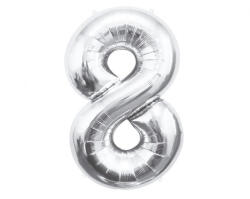 Godan Silver, Ezüst 8-as szám fólia lufi 85 cm MLG109559 (MLG109559)