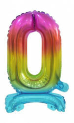 Godan Rainbow, Színes mini 0-ás szám fólia lufi talppal 38 cm MLG134629 (MLG134629)