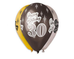 Godan Happy Birthday 30 Metallic léggömb, lufi 6 db-os 12 inch (30 cm) MLG316896 (MLG316896)