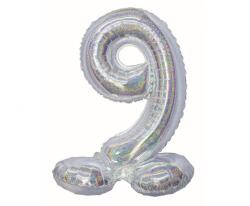 Godan Holographic Silver, Ezüst 9-es szám fólia lufi talppal 72 cm MLG145793 (MLG145793)