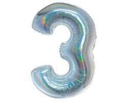 Godan Ezüst Holographic 3-as szám fólia lufi 76 cm MLG144741 (MLG144741)