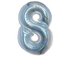 Godan Ezüst Holographic 8-as szám fólia lufi 76 cm MLG144857 (MLG144857)