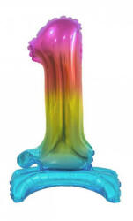 Godan Rainbow, Színes mini 1-es szám fólia lufi talppal 38 cm MLG134643 (MLG134643)