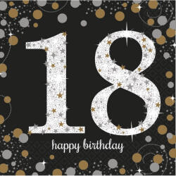 Amscan Happy Birthday 18 Gold szalvéta 16 db-os 33x33 cm DPA9900556 (DPA9900556)