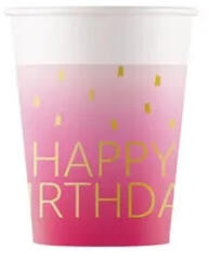 Procos Happy Birthday Golden Pink papír pohár 8 db-os 200 ml FSC PNN96624 (PNN96624)