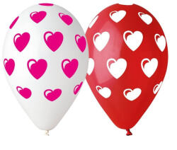 Godan Red-White Heart, Szív léggömb, lufi 5 db-os 12 inch (30 cm) MLG318227 (MLG318227)
