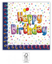 Procos Happy Birthday Multicolor szalvéta 20 db-os 33x33 cm FSC PNN93731 (PNN93731)