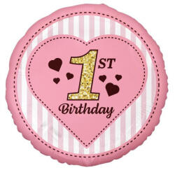Godan 1st Birthday Pink, Első születésnap fólia lufi 36 cm MLG151992 (MLG151992)