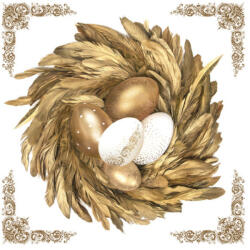 POL-MAK Húsvét Golden Eggs in Nest szalvéta 20 db-os 33x33 cm PKK049543 (PKK049543)